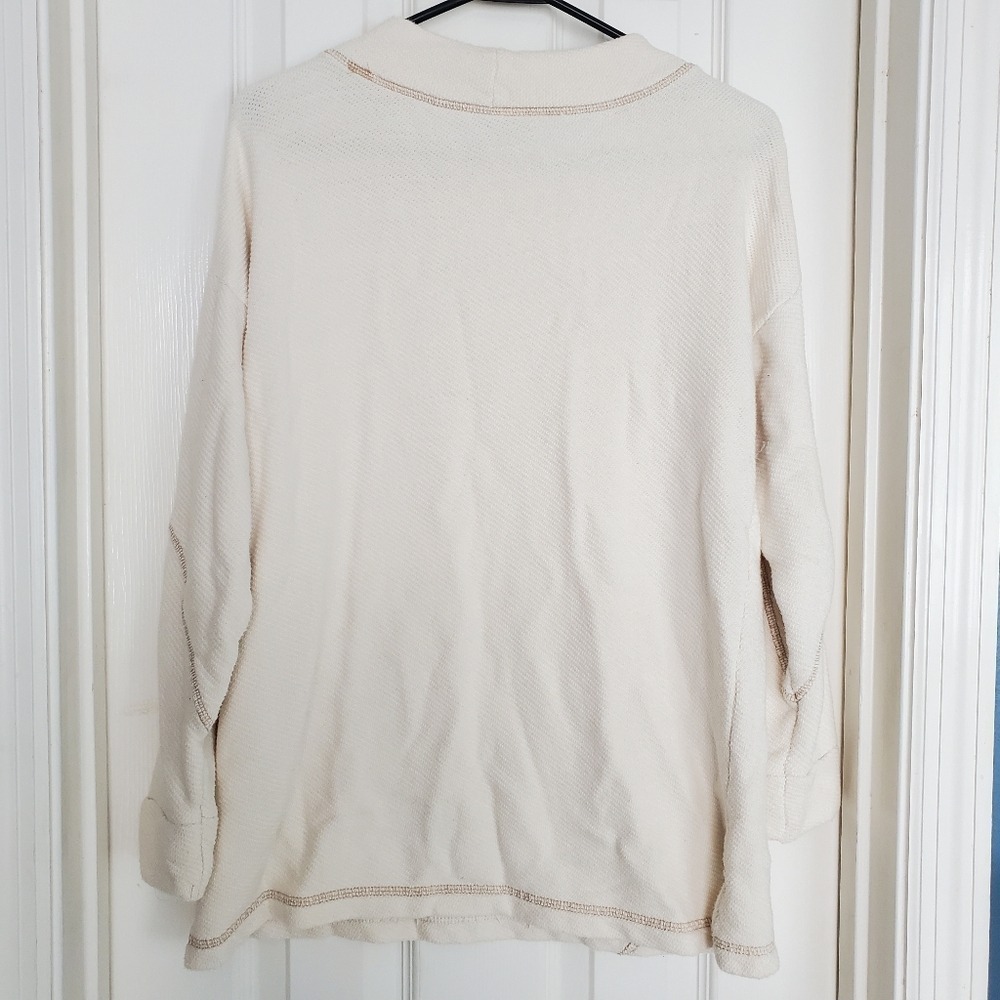 Soft Surroundings Cream Textured Cotton Funnel Neck Tunic Top Medium Petite - Picture 2 of 4